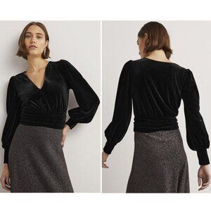 Boden Cropped Velvet Blouson Top Black Size 4